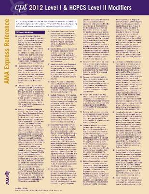 Modifiers Express Reference Coding Card 2012
